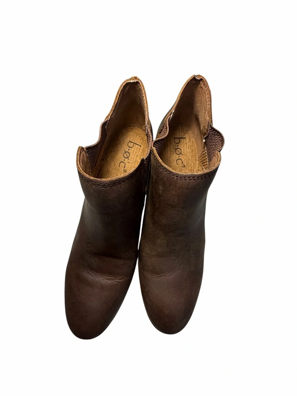 B.O.C Brown Leather Western Ankle Booties - Womens 8